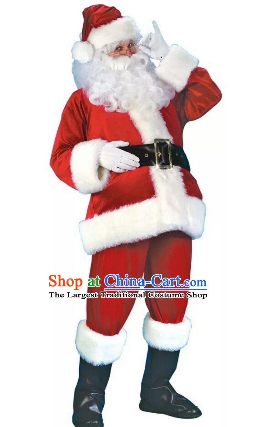 Santa Claus Thick Party Attire Kriss Kringle Costume Men Father Christmas Cosplay Outfit