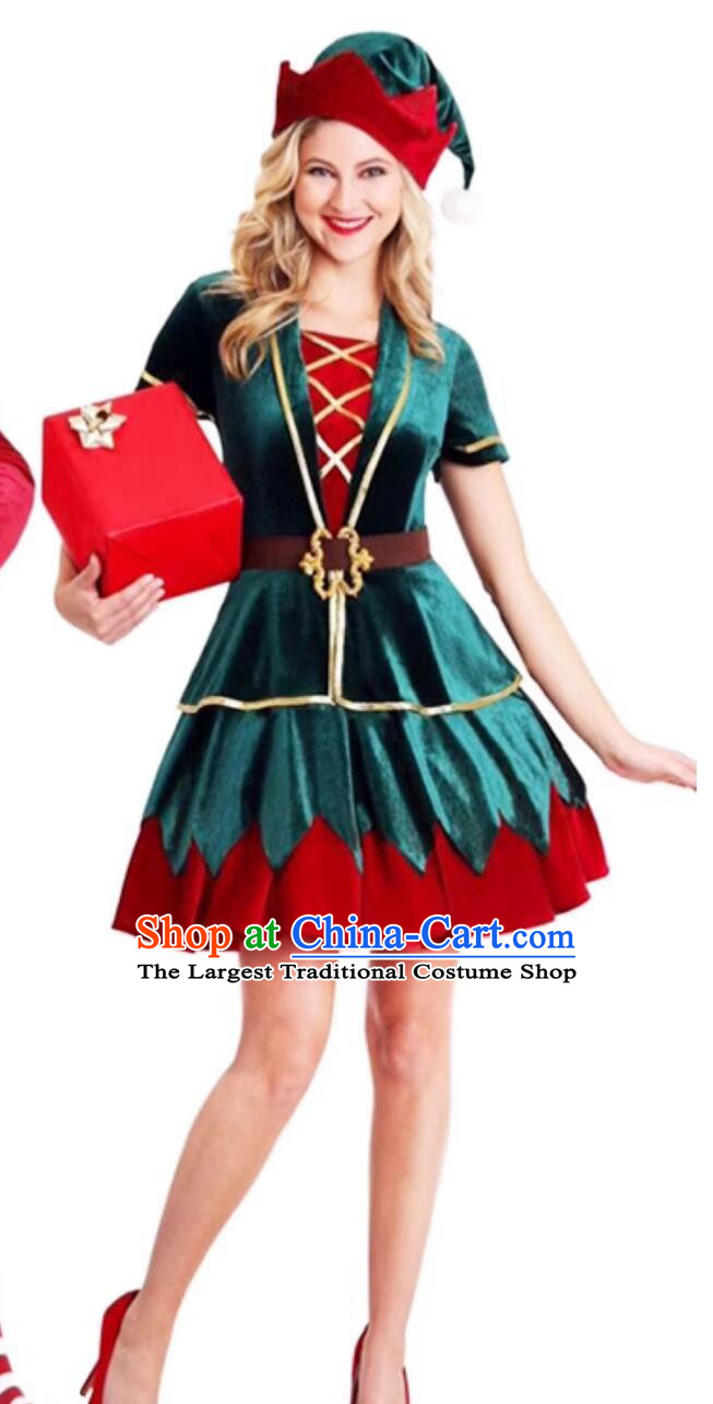 Cosplay Elf Costume Christmas Party Green Dress Christmas Day Theme Queen Clothing