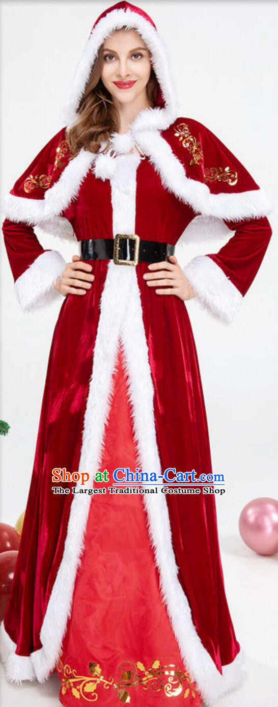 Christmas Day Theme Queen Clothing Cosplay Elf Costume Christmas Party Red Dress with Cape