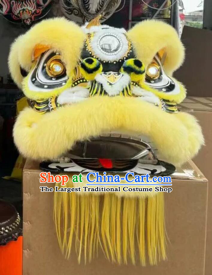 Handmade Yellow Wool Lao Fu Zi Lion Head Chinese Lion Dance Costume Traditional Dancing Lion Clothing Complete Set