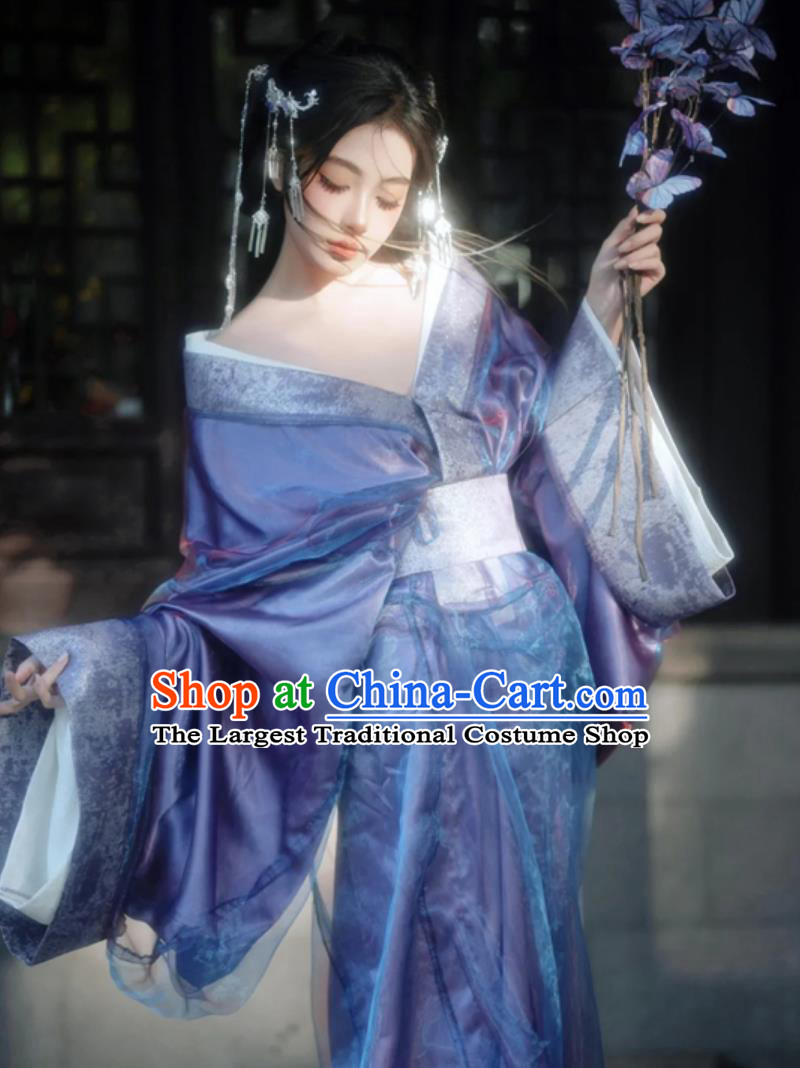 Purple Warring States Robe Chinese Hanfu Dress Women Wide Sleeves Beauty Costume