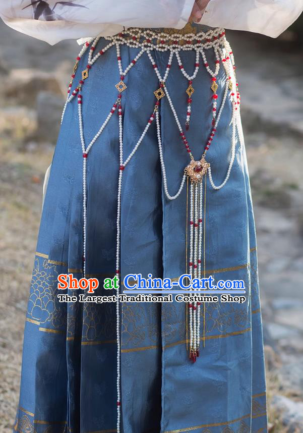 Handmade Mamian Skirt Waist Ornament Pearl Tassel Waist Chain Chinese Hanfu Beaded Accessory