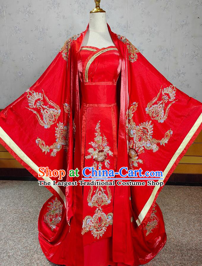 Tang Dynasty Hanfu Women Chinese Stage Performance Red Dress Ancient Empress Costume Complete Set