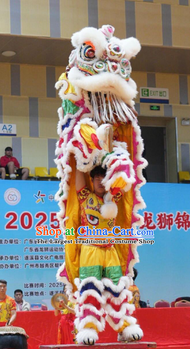 Chinese Fut San Lion Dance Rainbow Costumes Dancing Lion Equipment Handmade White Fur Lion Head Complete Set