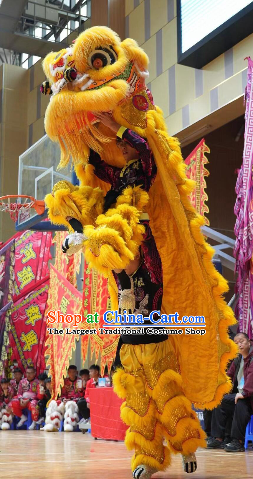 Handmade Fut San Lion Dance Costume Golden Wool Lion Dance Head Traditional Chinese Dancing Lion Equipment Clothing