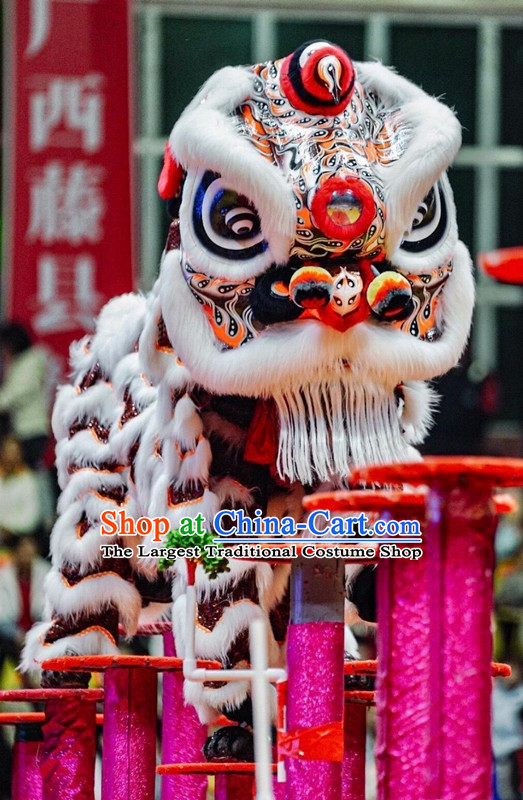 White Wool Lion Dance Head Chinese Dancing Lion Equipment Clothing Handmade Fut San Lion Dance Costume