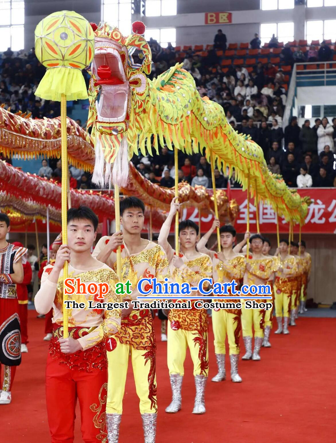 Golden Competition Dragon Dance Costume Set Handmade Dancing Dragon Head and Body Clothing Chinese Festival Dragon Dance Props