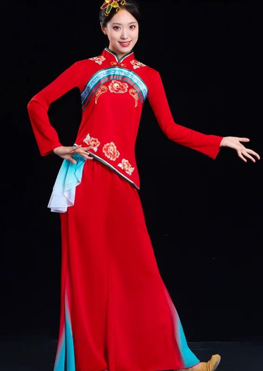 Classic Yangko Dance Performance Costume Women Northern Shaanxi Folk Song Waist Drum Clothing Chinese Festive Dance Red Outfit