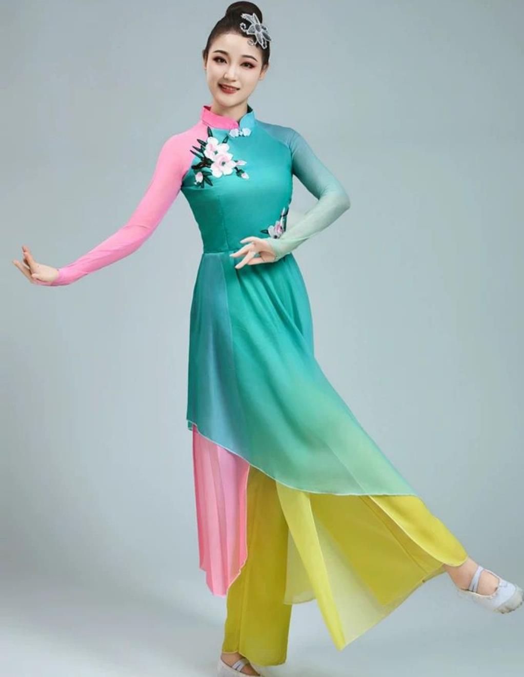 Classic Dance Chinese Yangko Performance Costume Fan Dance Umbrella Dance Clothing