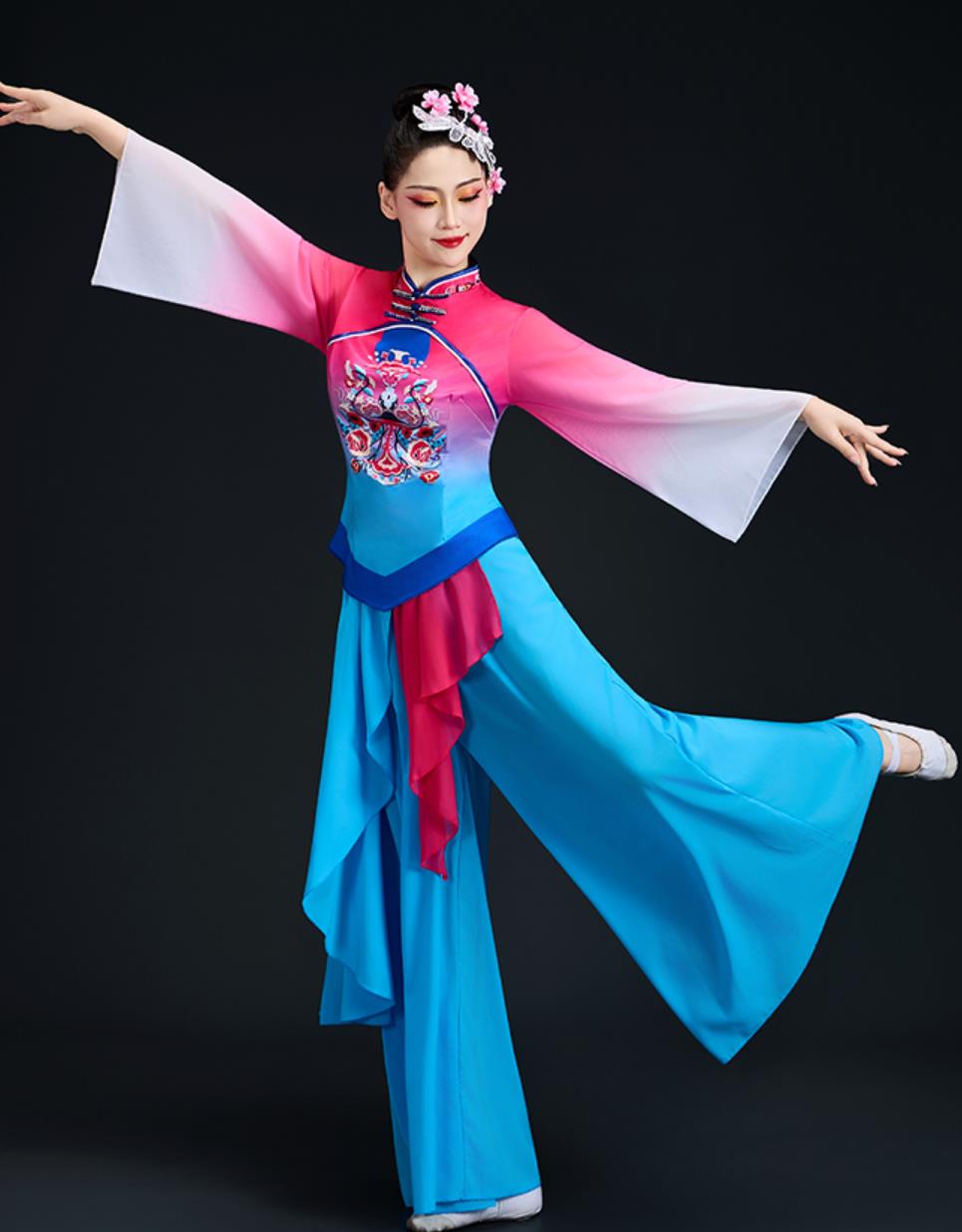 Northern Shaanxi Yulin Yangko Costume Yangge Dance Clothing Women Fan Umbrella Performance Outfit