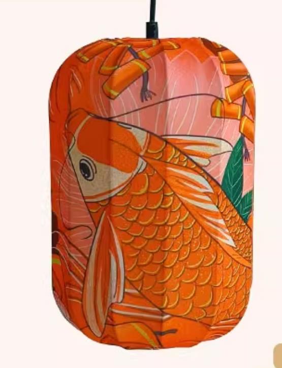 Chinese Style Lantern Waterproof Pendant Lantern Printed Red Koi Lamp