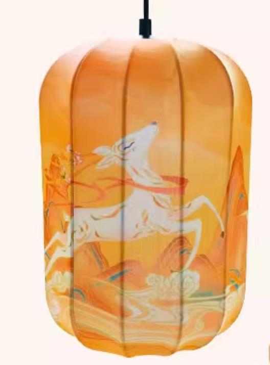 Waterproof Pendant Lantern Printed Elk Yellow Lamp Chinese Style Lantern