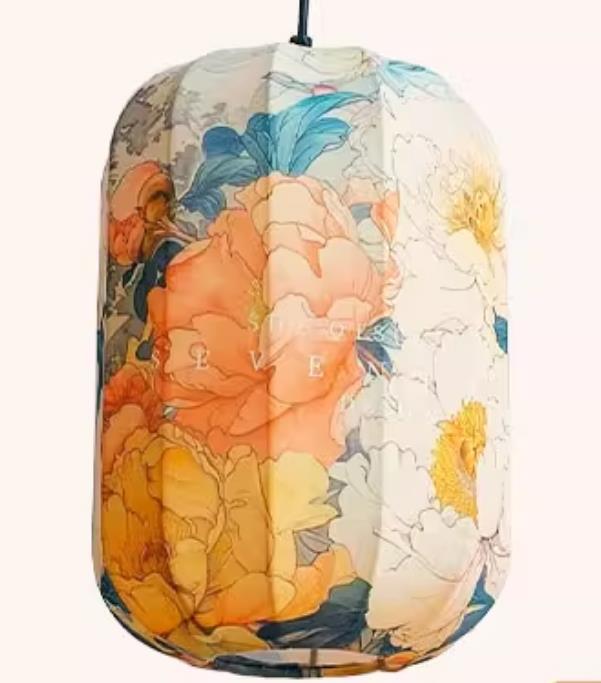 Chinese Style Lantern Waterproof Pendant Lantern Printed Peony Lamp
