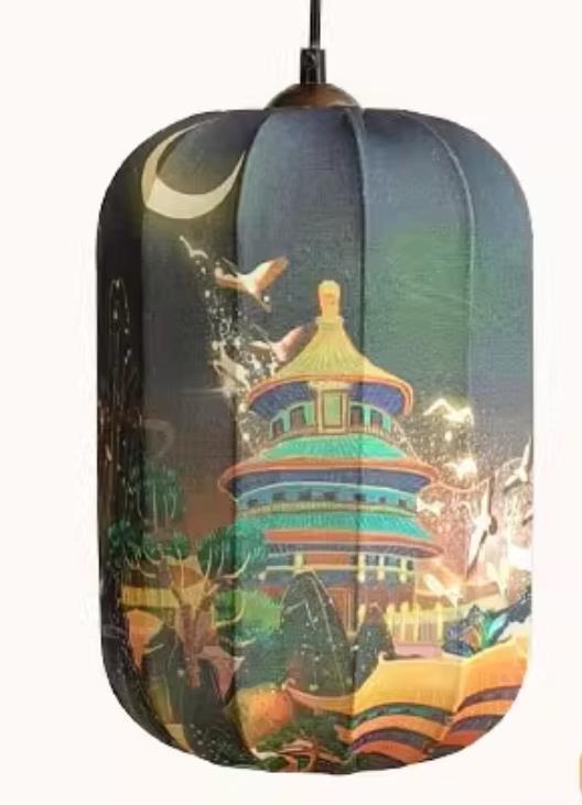 Waterproof Pendant Lantern Printed Temple Lamp Chinese Style Lantern