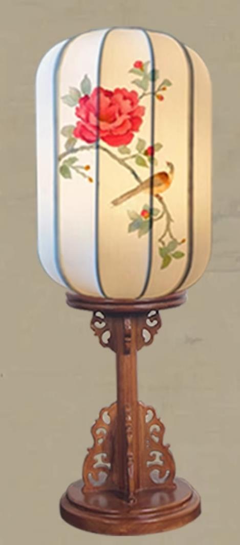 Hand Painted Linen Lantern Traditional Desk Lamp Handmade Chinese Table Lantern