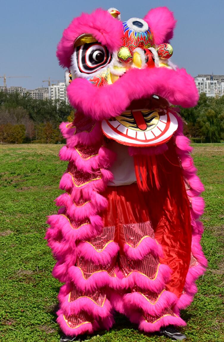 Hot Pink Wool Lion Dance Costume Full Set Chinese Festival Lion Dance Props Adult Lion Dance Head Modern Dancing Lion Clothing