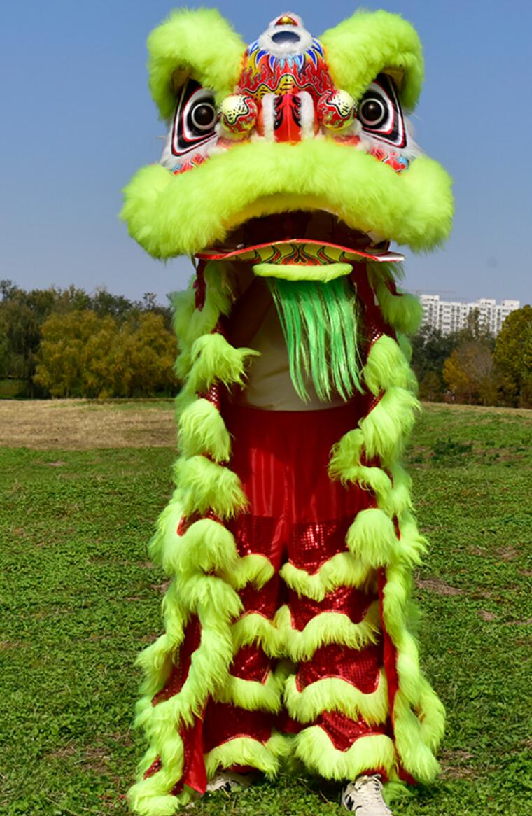 Modern Dancing Lion Clothing Lime Green Wool Lion Dance Costume Full Set Chinese Festival Lion Dance Props Adult Lion Dance Head