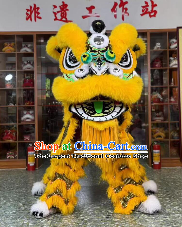 New Year Lion Dance Costume Handmade Lion Dance Head Props Traditional Dragon Pattern Golden Fur Lion Chinese Fut San Lion