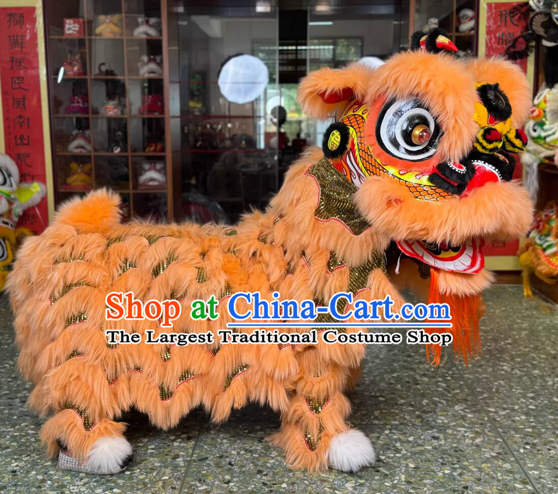 Chinese Fut San Lion New Year Lion Dance Costume Handmade Lion Dance Head Props Traditional Dragon Pattern Light Orange Fur Lion