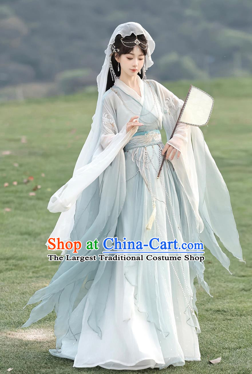 Film And Television Drama Ancient Princess Costume Traditional Xianxia Fairy Blue Dress Chinese Han Dynasty Clothing