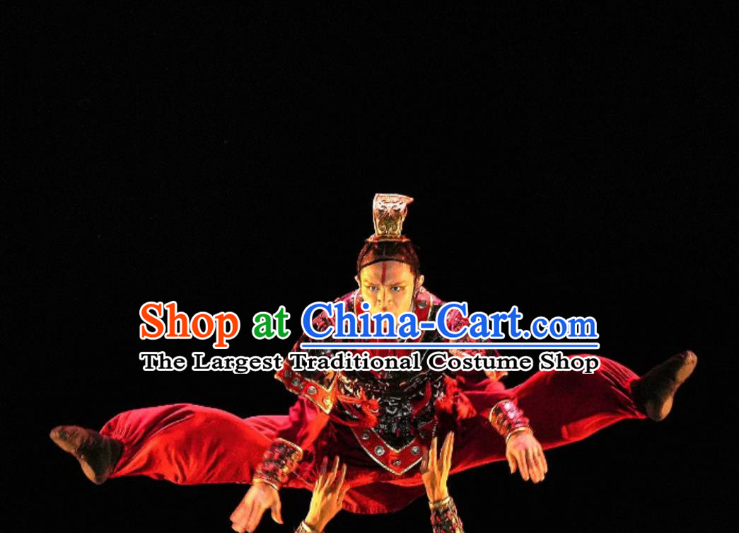 Chinese Classical Dance Costume Terracotta Warrior Armor Qin King Inspects The Troops Male Group Dance Red Outfit