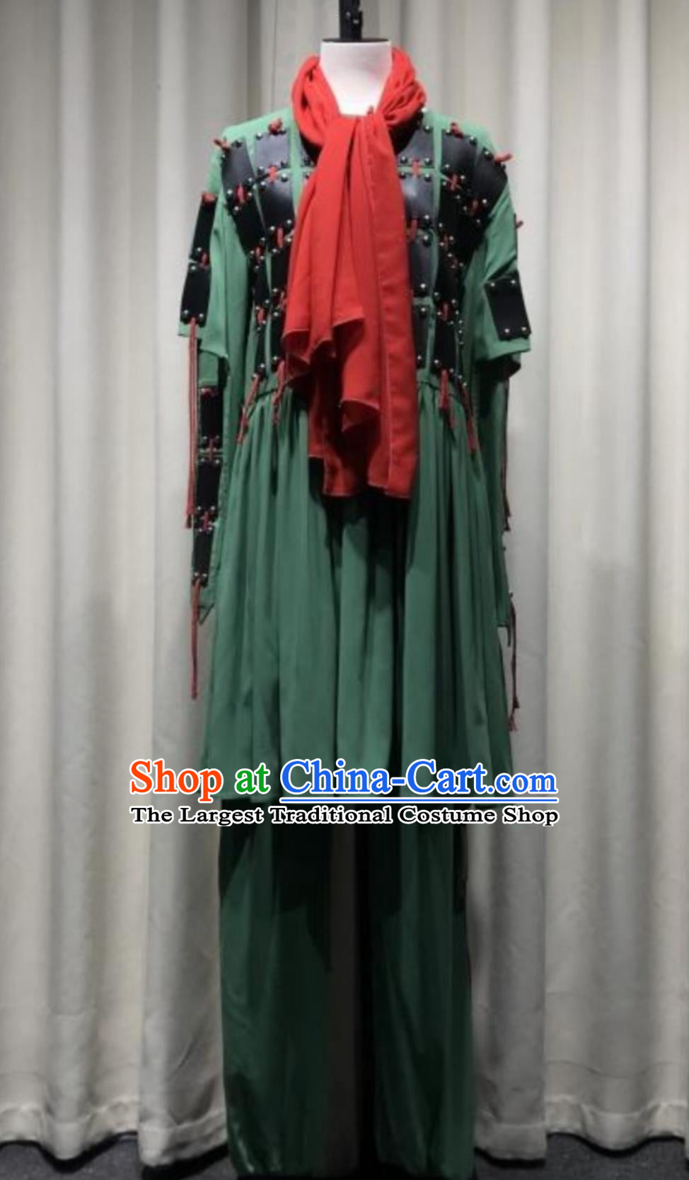 Qin King Inspects The Troops Male Group Dance Green Outfit Chinese Classical Dance Costume Terracotta Warrior Armor