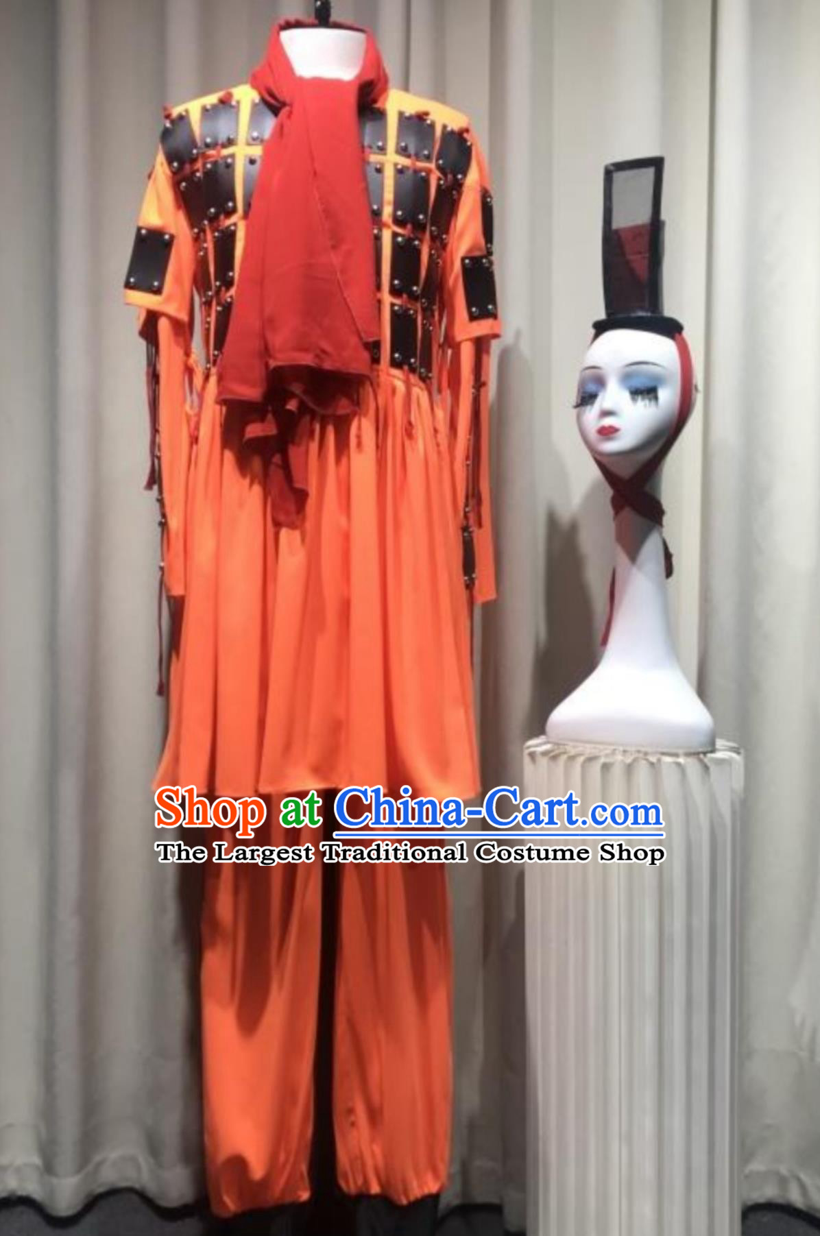 Terracotta Warrior Armor Qin King Inspects The Troops Male Group Dance Orange Outfit Chinese Classical Dance Costume