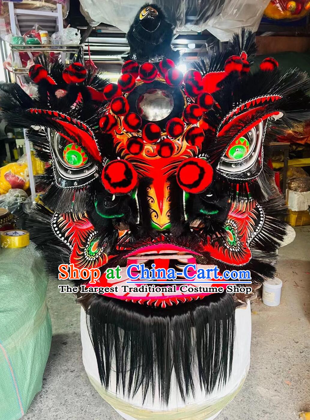 Top Zhang Fei Lion Dance Costume Traditional Chinese Festival Dance Black and Red Lion Head and Clothes Complete Set