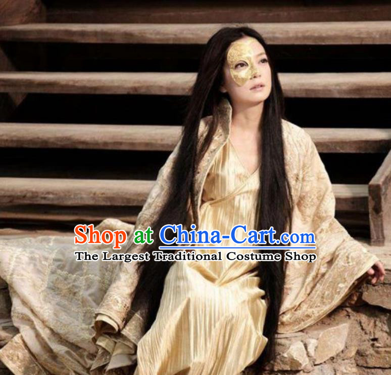 Custom Painted Skin Movie Costume Princess Jing Same Style Golden Lace Clothing Ancient Chinese Elegant Sexy Dress