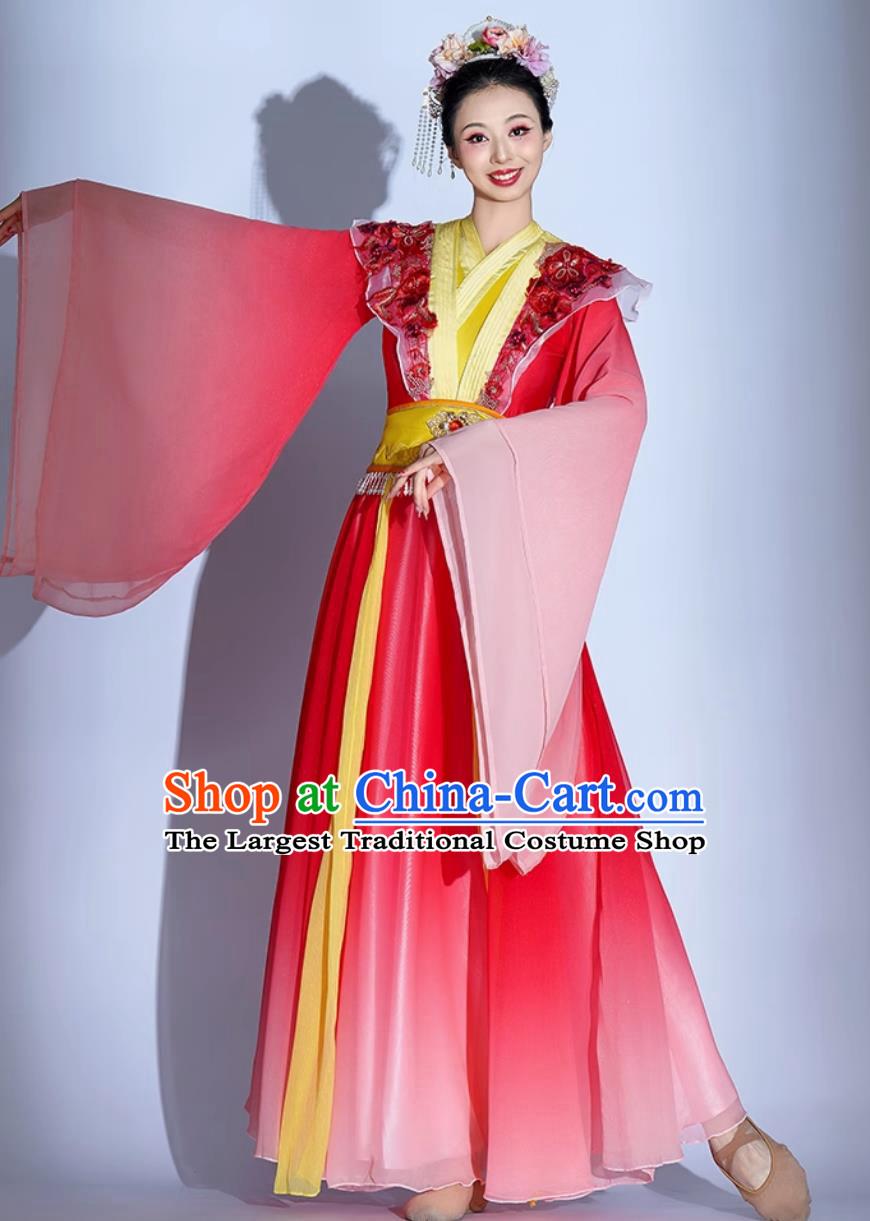 Classical Dance Performance Costume Chinese Han Tang Dynasty Splendor Dance Attire Elegant Red Dress