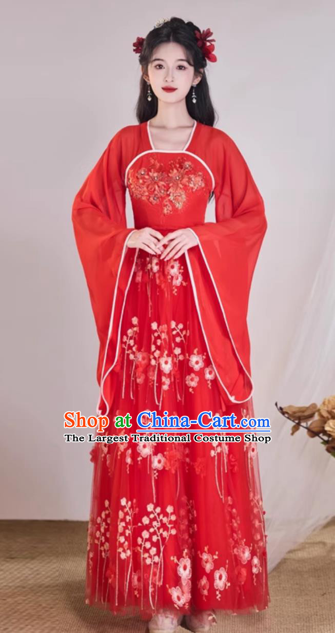 Red Hanfu Traditional Chinese Clothing Ancient Women Dress Wide Sleeve Modified Dress Fairy Performance Costume