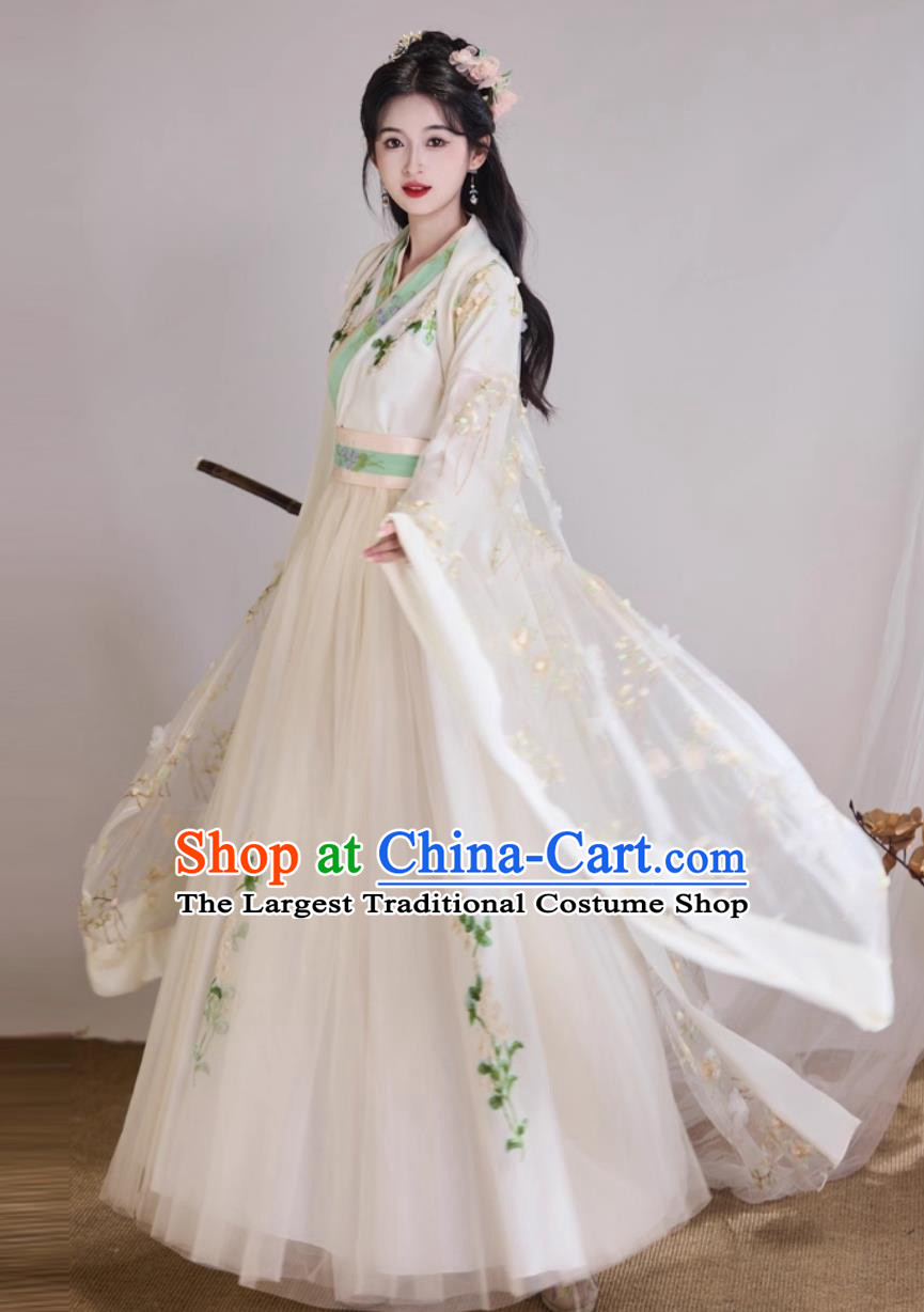 Champagne Ancient Style Women Hanfu Chinese Fairy Classical Dance Performance Costume Two Piece Set