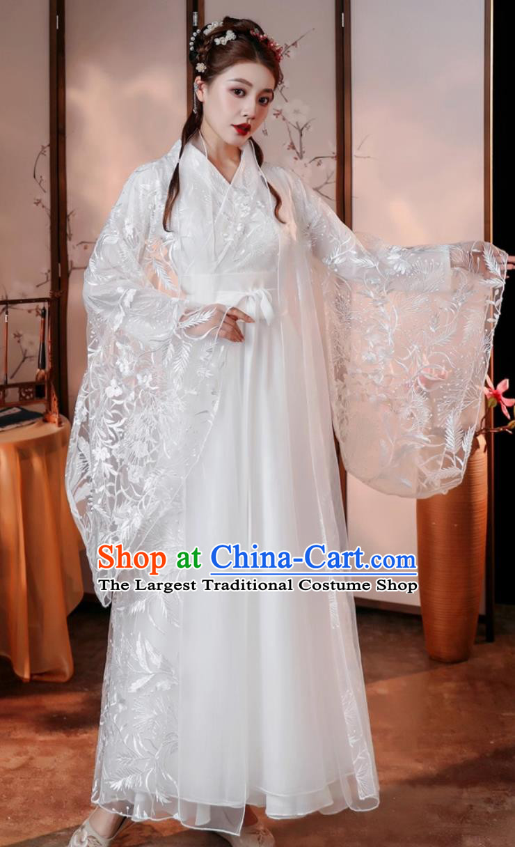 White Hanfu Dance Costume Classical Performance Dress Women Elegant Chinese Ancient Fairy Clothing