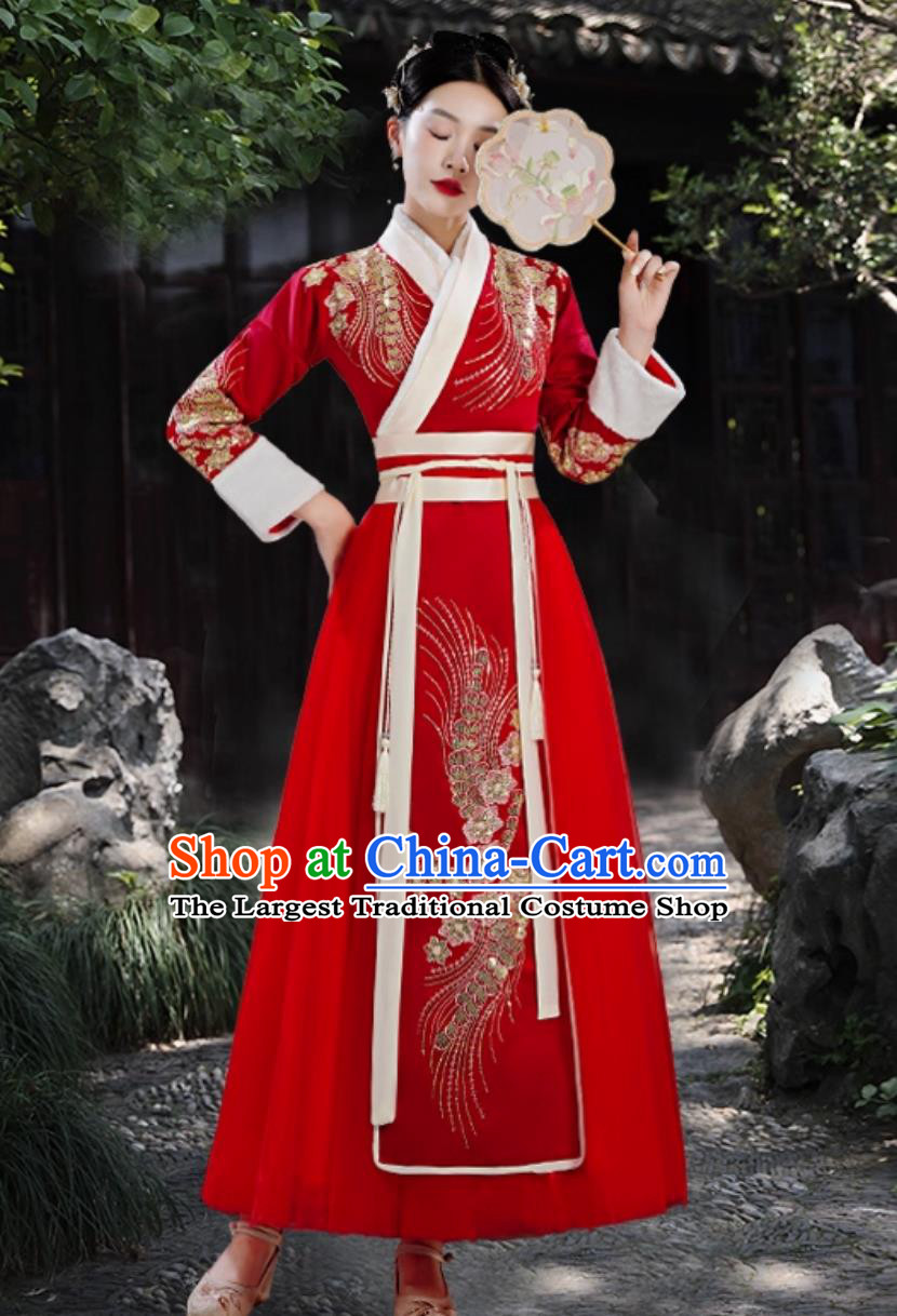 Winter Hanfu Dance Costume Classical Performance Red Outfit Modified Chinese Style Chinese Fashion