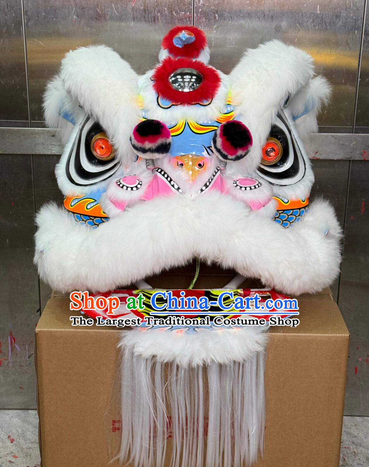 White Wool Handmade Fut San Lion Head Chinese Lion Dance Costume Complete Set
