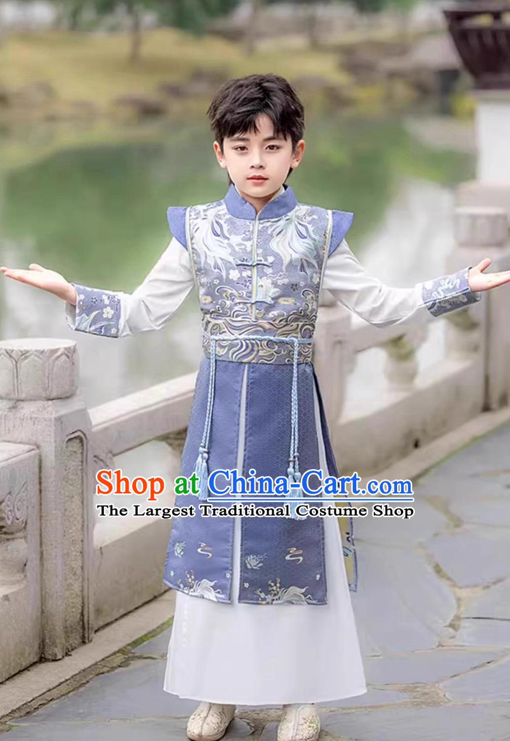 Chinese Boys Hanfu Ancient Ming Dynasty Swordsman Kids Performance Costume Traditional Tang Suit