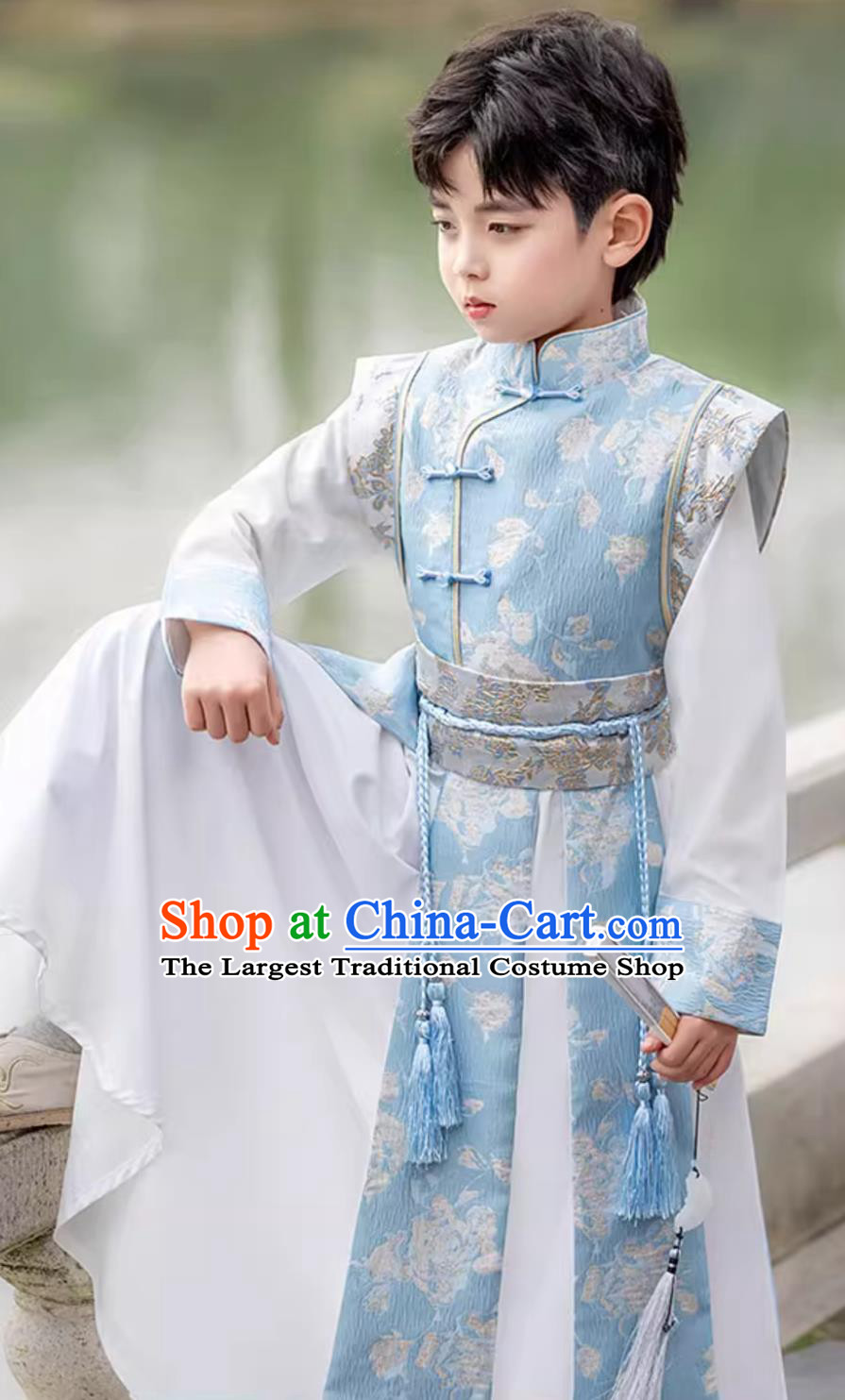 Kids Traditional Chinese Costume Ancient Style Handsome Scholar Suit Boys Hanfu Performance Outfit