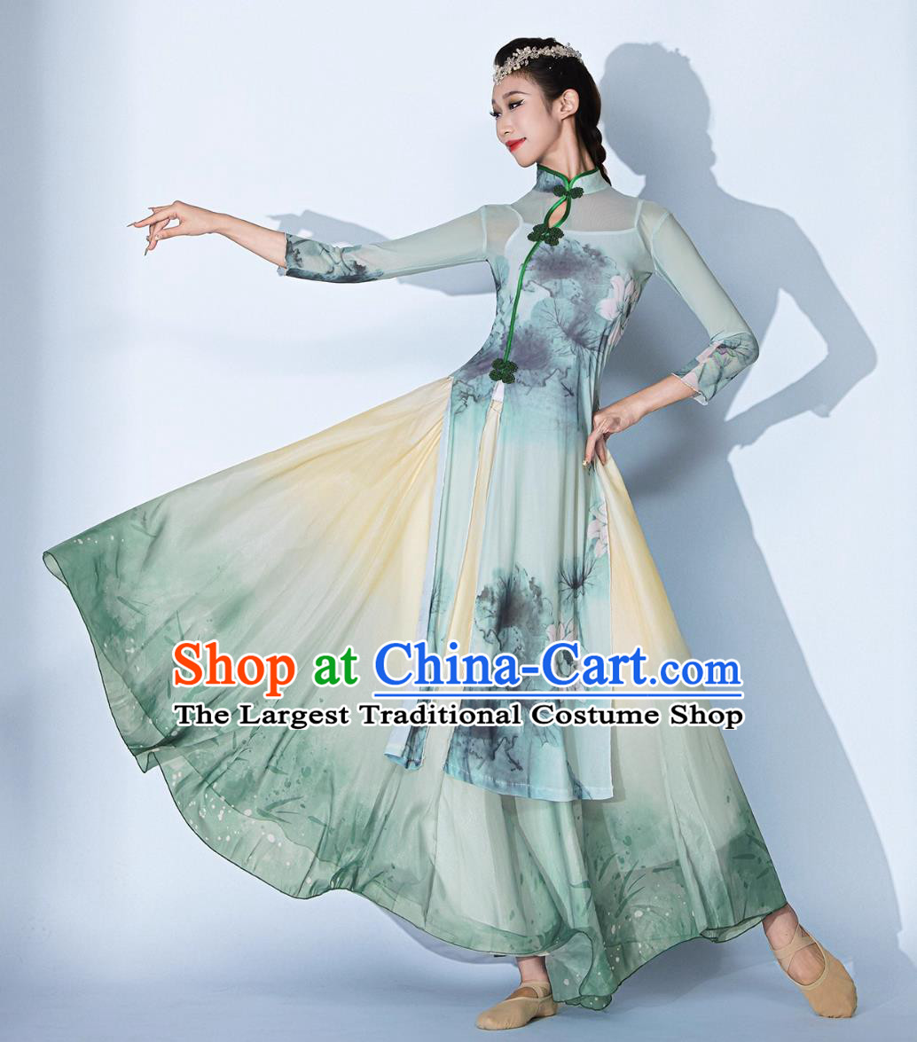 Lotus Dance Costume Classical Dance Clothing Gauze Qipao Dress Chinese Dance Cheongsam