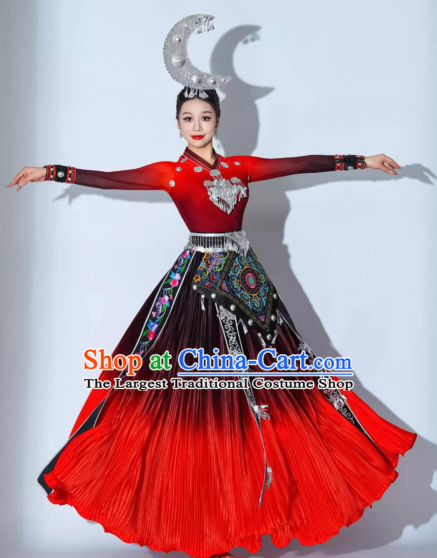 Taoli Cup Mountain Top Dance Performance Costume Hmong Minority Dance Dress Opening Dance Miao Ethnic Women Costume