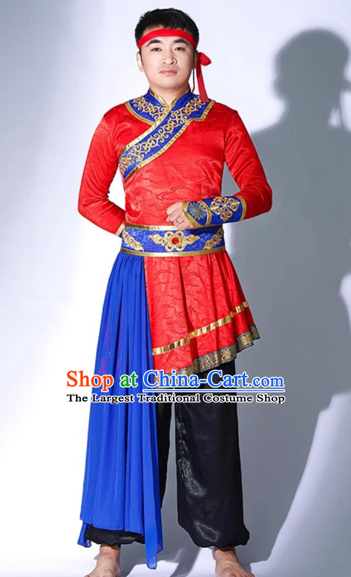 Mongolian Ethnic Clothing Male Drum Performance Costume Chinese Opening Dance Outfit