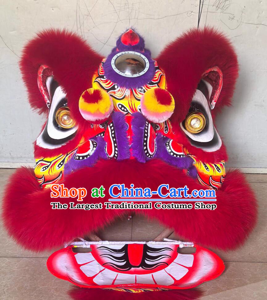 Chinese Lion Dancing Costume Red Wool Lion Dance Clothing Southern Fut San Lion Head Complete Set