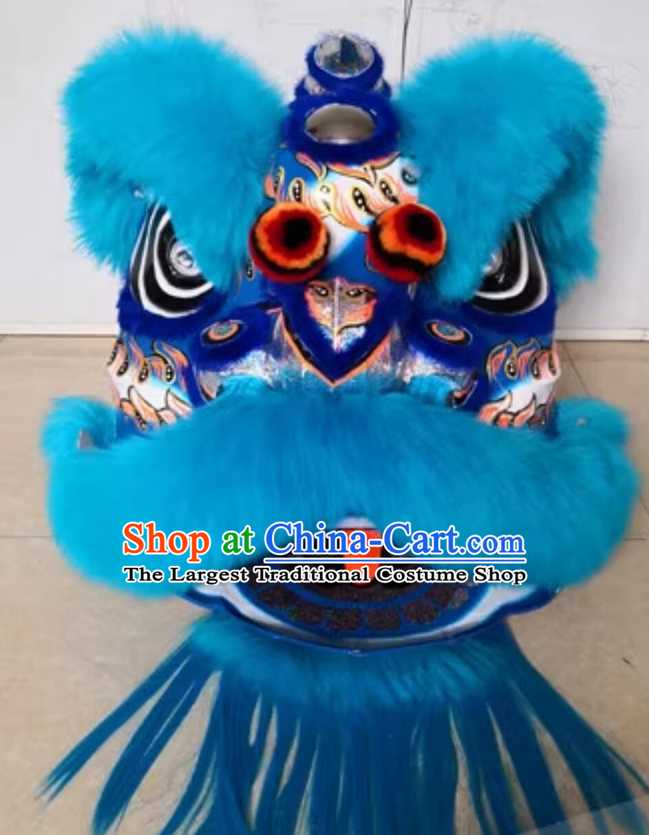 Blue Wool Lion Dance Clothing Handmade Southern Fut San Lion Head Chinese Lion Dancing Costume Complete Set