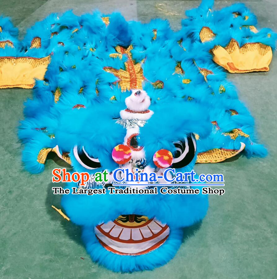 Childrens Lion Dance Costume Handmade Blue Wool Lion Head Kids Lion Dance Prop