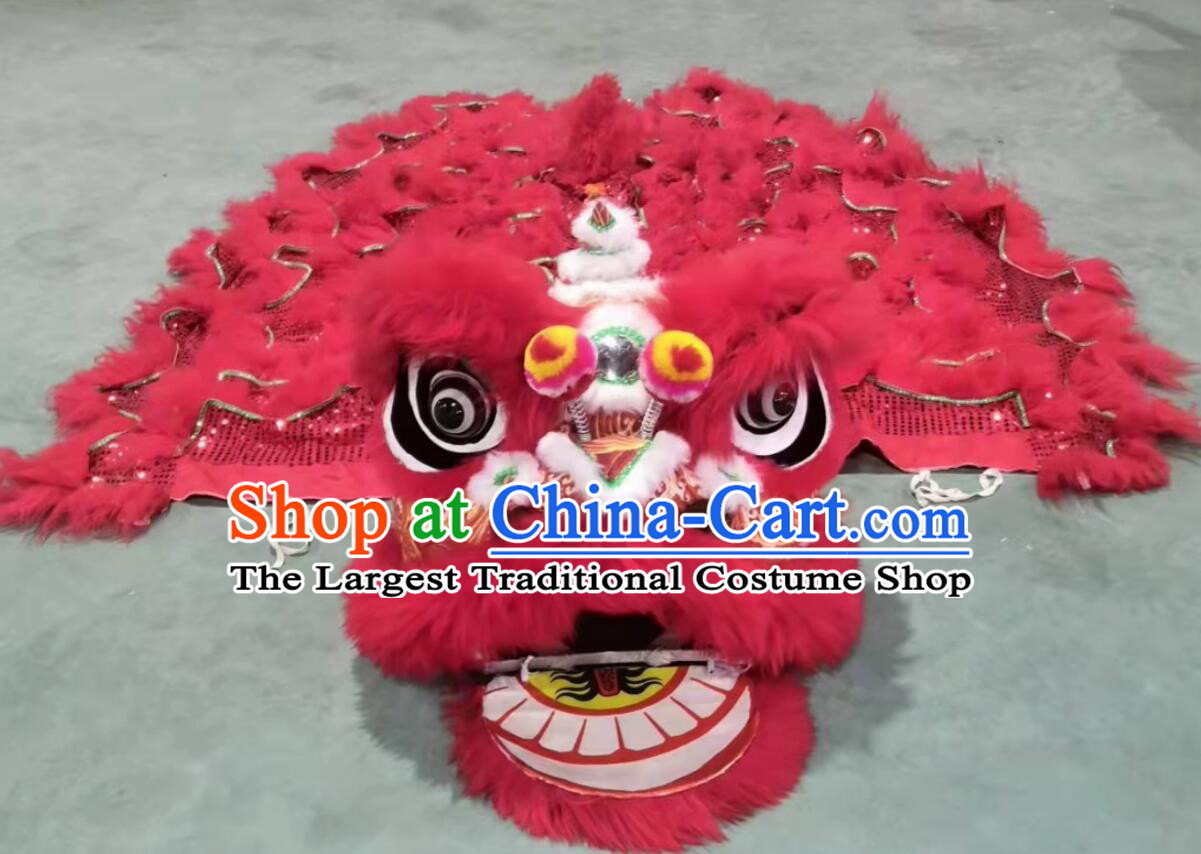 Kids Lion Dance Prop Childrens Lion Dance Costume Handmade Red Wool Lion Head