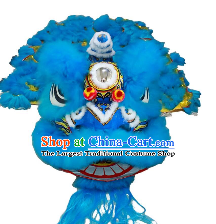 Handmade Southern Fut San Lion Head Chinese Lion Dance Prop Blue Wool Lion Dance Costume