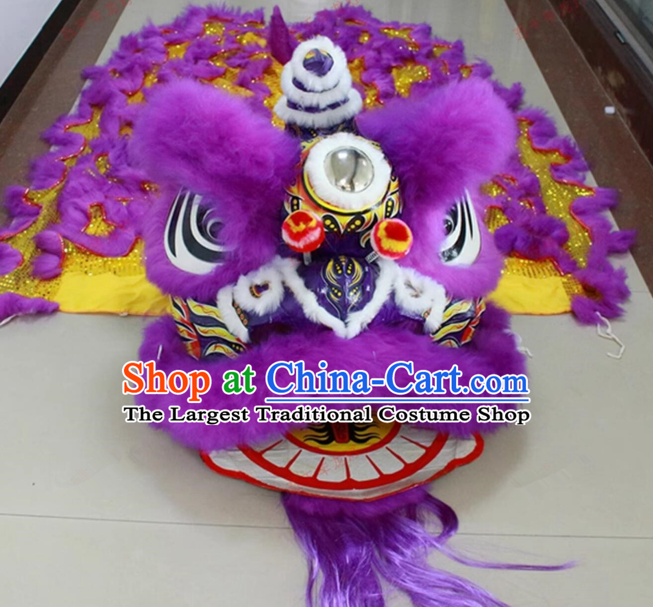 Purple Wool Lion Dance Costume Handmade Southern Fut San Lion Head Chinese Lion Dance Prop