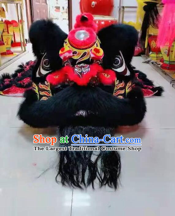 Handmade Chinese Lion Dance Costume Traditional Festival Props Black Wool Fut San Lion Dance Equipment