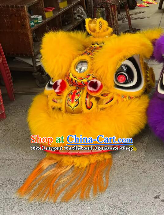 Yellow Wool Hok San Lion Dance Costume Handmade Chinese Lion Dance Equipment Traditional Festival Lion Performance Props