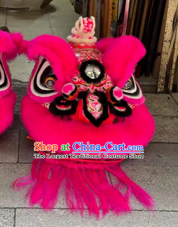 Traditional Festival Lion Performance Prop Hot Pink Wool Hok San Lion Dance Costume Handmade Chinese Lion Dance Equipment
