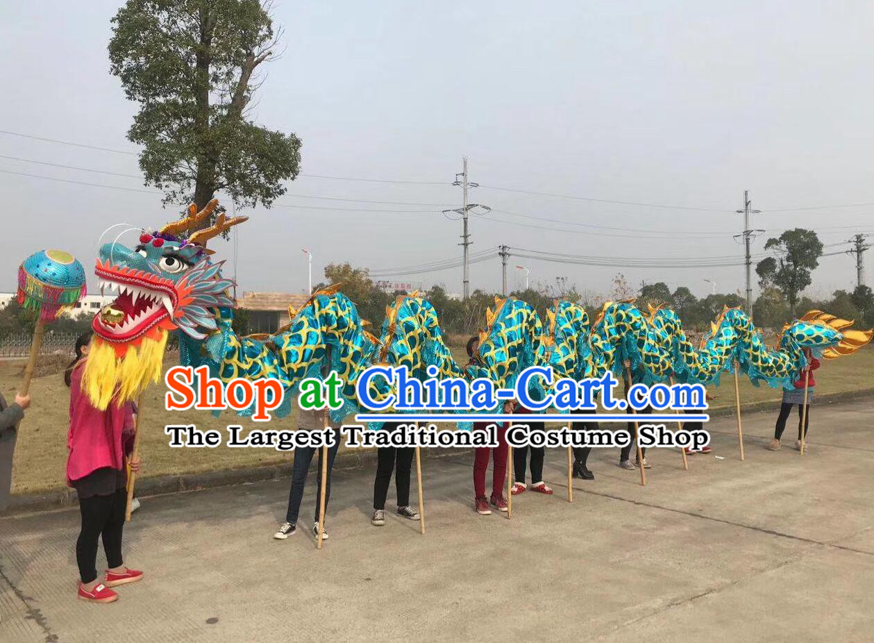Handmade Blue Dragon Dance Costume Chinese Dragon Dance Equipment Traditional Festival Loong Performance Prop